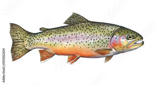 Colorful Watercolor Cutout of a Rainbow Trout watercolor png, transparent isolated nackground