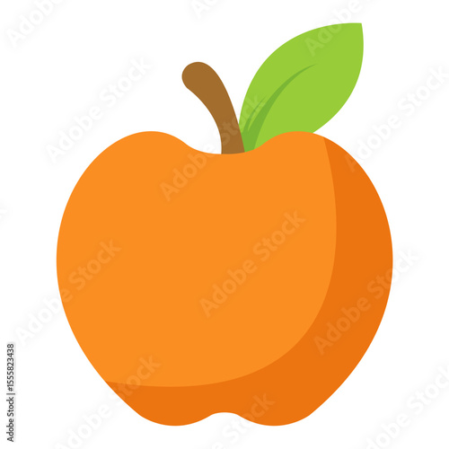 Simple Orange Apple Icon with Green Leaf