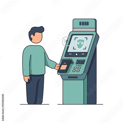 Person using cashierless checkout system with AI face recognition