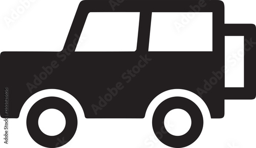 jeep, off-road vehicle, 4x4, rugged, adventure, silhouette, black and white, minimalist, simple, iconic