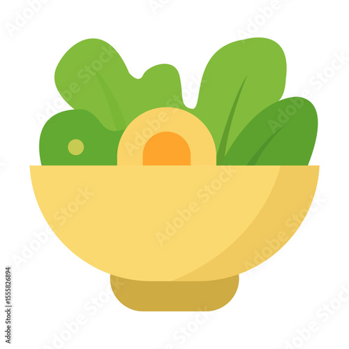 Healthy Green Salad Bowl Icon with Avocado
