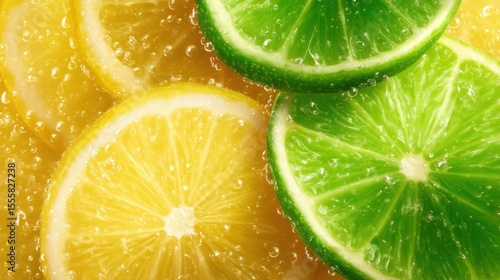 新鮮なレモンとライムのスライスの背景｜Background of fresh lemon and lime slices
