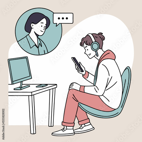 Mental Health App Consultation with Therapist via Smartphone – Flat Vector for Teletherapy, Wellness Apps, and Digital Care Platforms