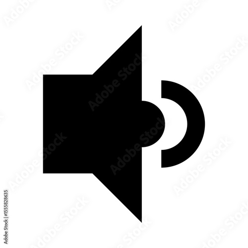 Simple black speaker icon with a curved sound wave emanating from it. Represents audio output, volume, or notifications in a clean and modern style suitable for user interfaces and digital platforms