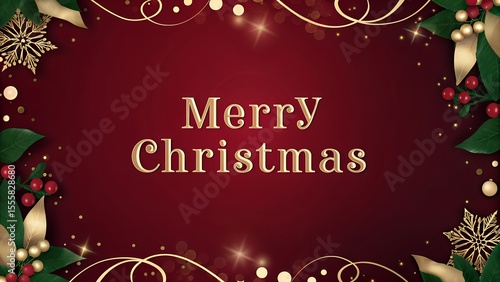 Elegant Red and Gold Christmas Background with Luxury Ribbon and Festive Holiday Decor