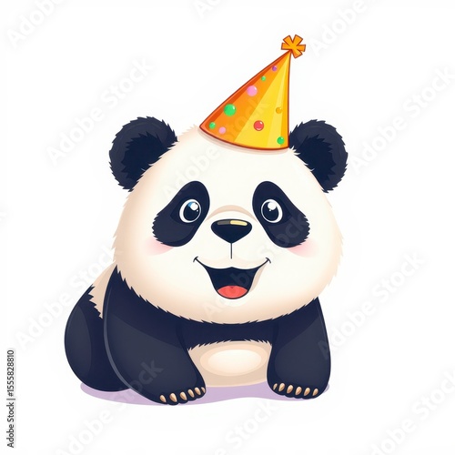 Joyful Cartoon Panda in Party Hat, Digital Illustration
