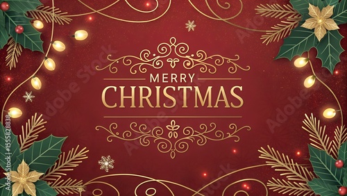 Elegant Red and Gold Christmas Background with Luxury Ribbon and Festive Holiday Decor