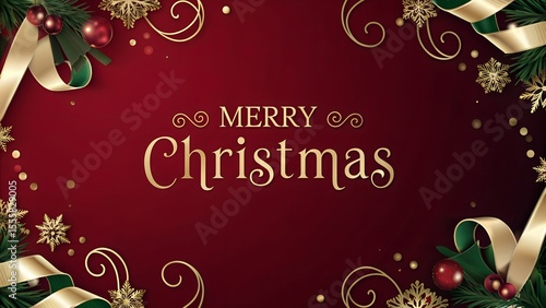 Elegant Red and Gold Christmas Background with Luxury Ribbon and Festive Holiday Decor