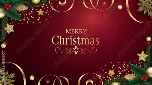 Elegant Red and Gold Christmas Background with Luxury Ribbon and Festive Holiday Decor