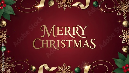 Elegant Red and Gold Christmas Background with Luxury Ribbon and Festive Holiday Decor