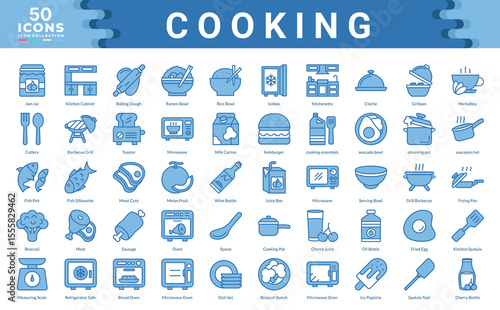 Cooking icons collection. Simple blue vector illustrations.