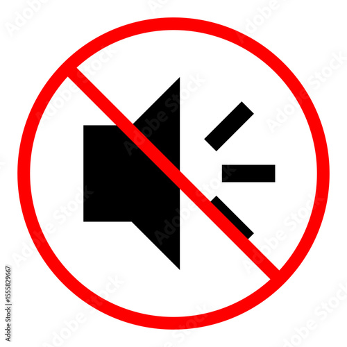 Red circle prohibition sign over a speaker with sound waves, indicating no sound or mute. universal symbol is essential for digital interfaces, mobile applications, and designs signifying quiet modes