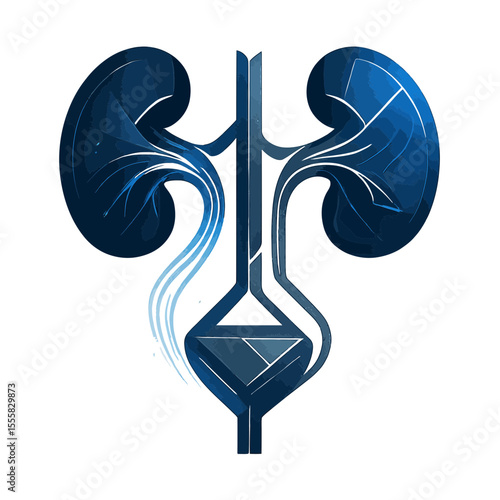 Urology: Geometric kidney-bladder system with fluid dynamics