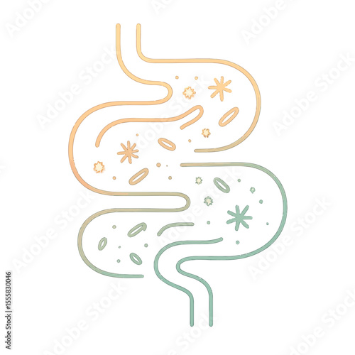 Gastroenterology: Abstract digestive pathway with microbiome glow