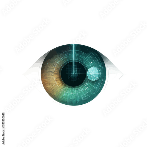 Ophthalmology: Futuristic eye with laser grid and retinal scan