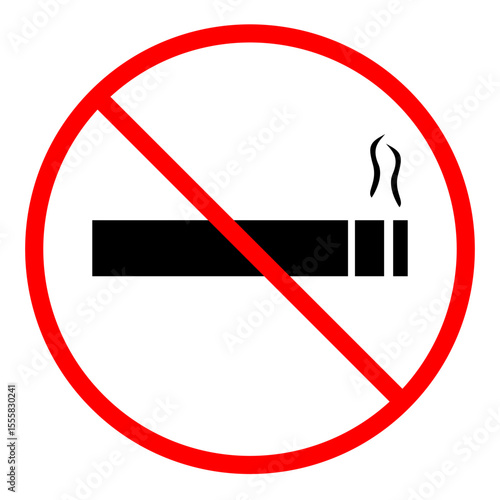 Clear red prohibition sign over a lit cigarette with smoke, universally indicating no smoking. iconic symbol is perfect for signs enforcing smoke free zones in various public and private settings