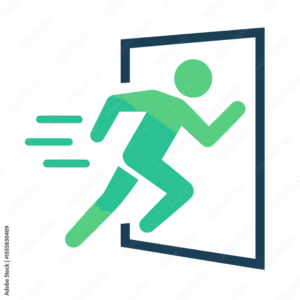 Fototapeta premium Emergency Exit - Running figure through door outline