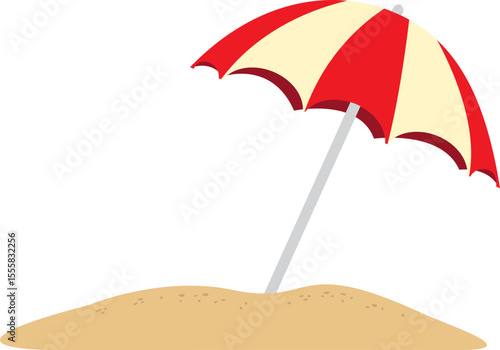 Tilted Beach Umbrella on Sand Illustration
