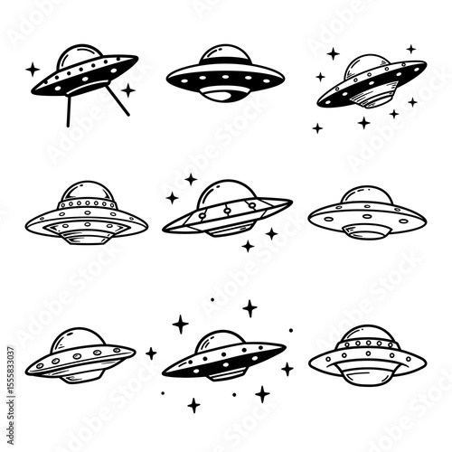 Alien Spaceship Extraterrestrial Vector Set