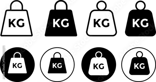 Weight heavy kg icon set. Heavy weight measurement icons. shipping and load indication sign. Equipment indicator in physical training
