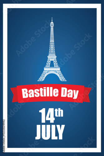 Bastille Day Celebration With Eiffel Tower Illustration and July 14th Banner Design