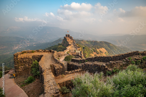 Pratapgad fort situated in Sahyadri mountain range in Mahabaleshwar, Maharashtra, India
