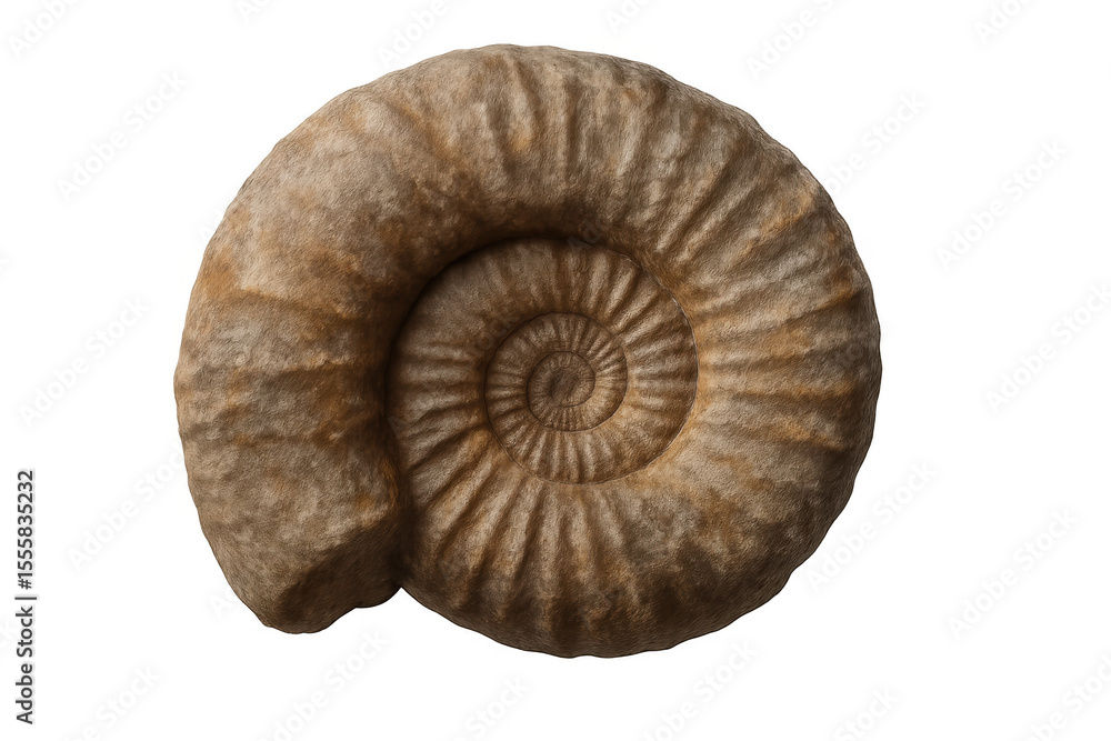 Close-up of an ammonite fossil revealing intricate spiral patterns, isolated on a transparent background Close-up of an ammonite fossil revealing intricate spiral patterns, isolated on a transparent background