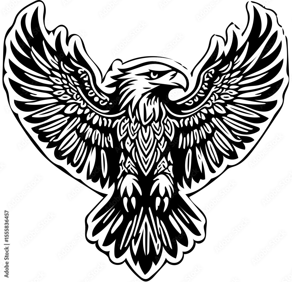Obraz premium eagle with wings spread, fierce tribal lines, silhouette style for vinyl sticker, tattoo design