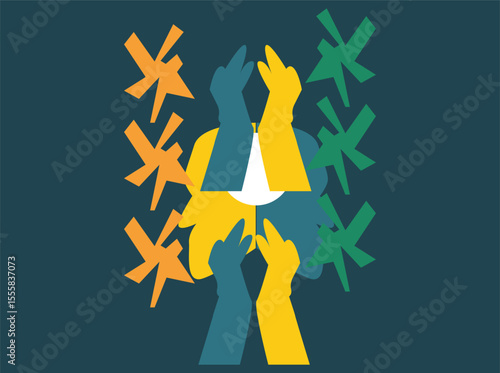 Art celebrating the International Day Against Drug Abuse and Illicit Trafficking on June 26, featuring global symbols, anti-drug messages, bold colors, and diverse people uniting against 5