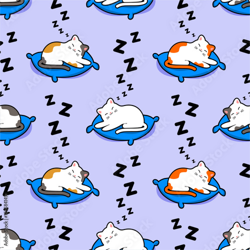 cute sleeping cats seamless pattern