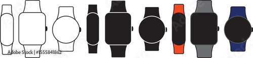 smart watch, fitness tracker, digital watch, line icon, silhouette icon, flat icon.