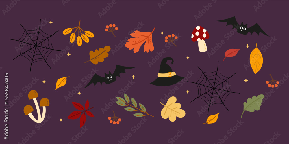 Naklejka premium Halloween,Autumn, Thanksgiving day trendy backgrounds with beautiful leaves. Abstract vector templates poster, invitation, flyer, cover, banner, postcard, brochure, social media, sale, advertising