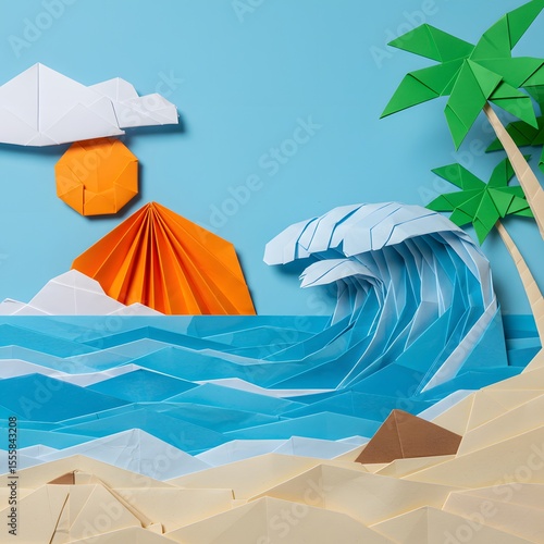 Origami landscape of a tropical