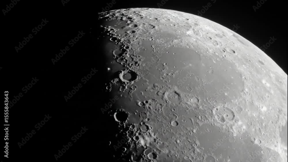 Lunar Surface Close-Up: Detailed View of Craters and Shadowed Regions on the Moon Lunar Surface Close-Up: Detailed View of Craters and Shadowed Regions on the Moon