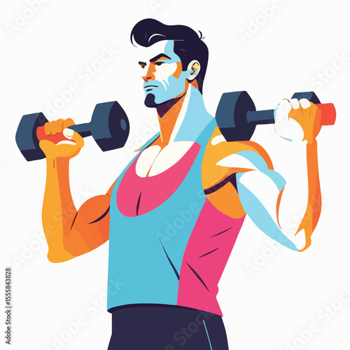 Home Workout Dumbbell Man Vector