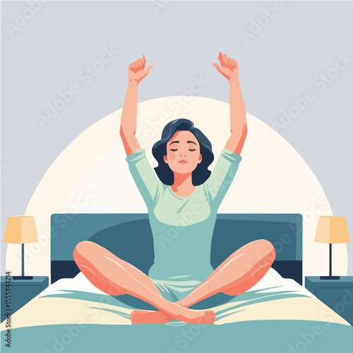 Morning Stretch on Bed Vector