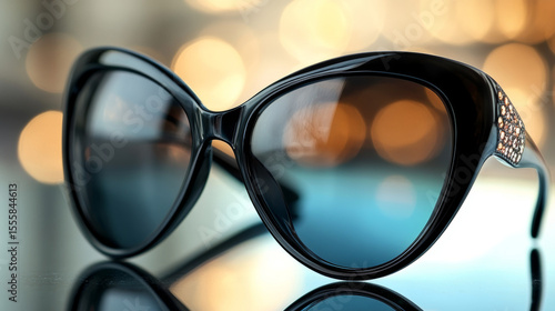 Wallpaper Mural Elegant black sunglasses with a shimmering side, reflecting vibrant bokeh lights. Stylish eyewear for sun protection and a fashionable look. Torontodigital.ca