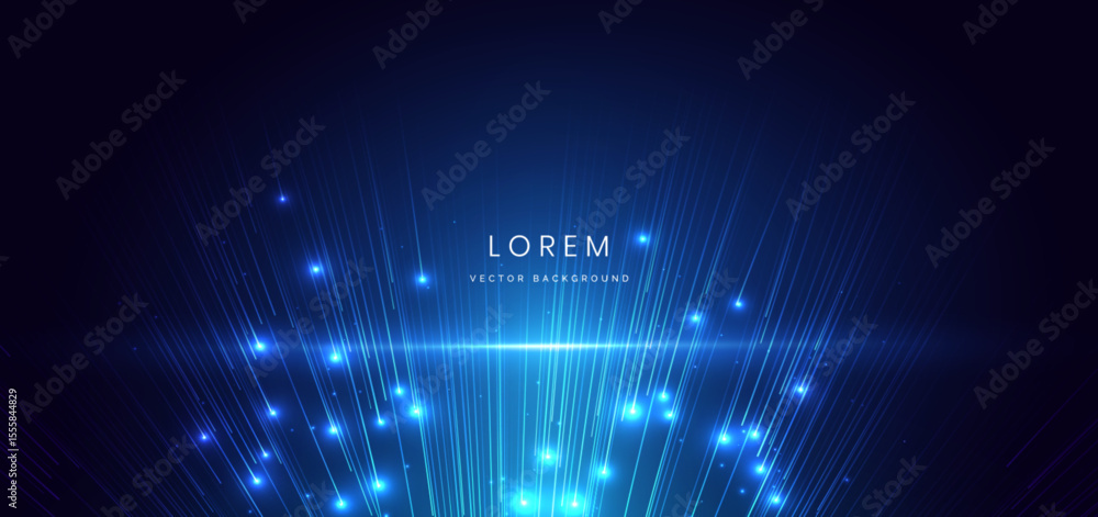 Fototapeta premium Scene glownig blue light with lighting effect and sparkle on dark blue background.