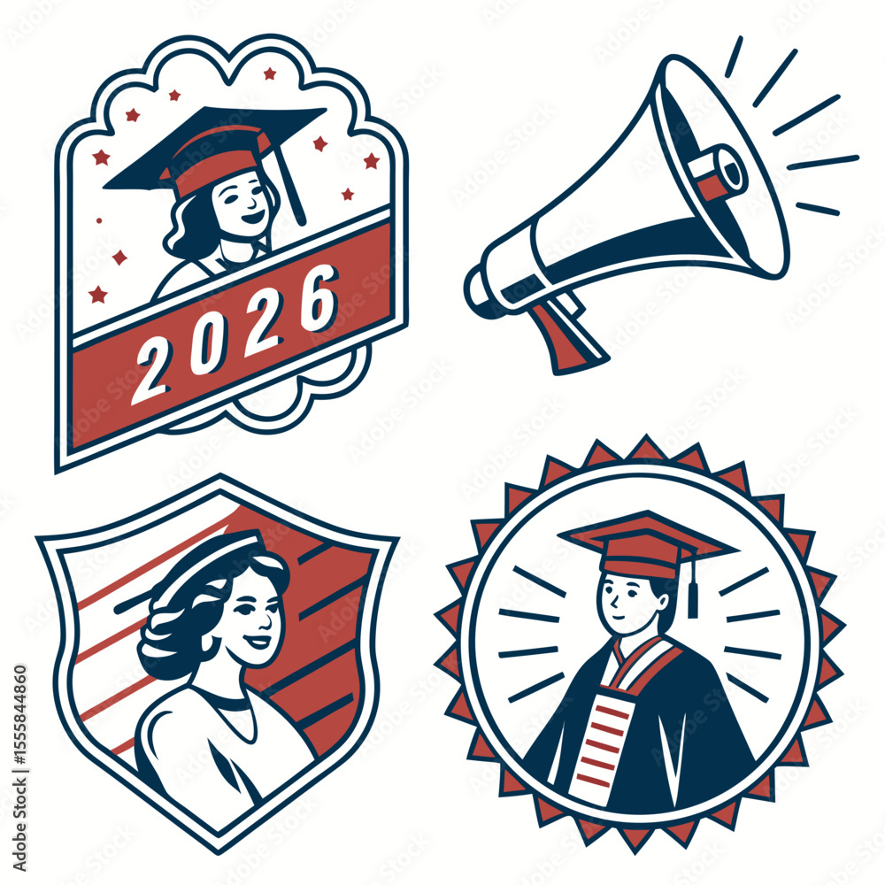 Naklejka premium Class of 2026 lettering. Congratulations to graduates typography poster. Vector template for greeting card, sticker, banner, label, t-shirt, etc. stock illustration
