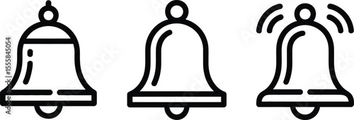 Simple black and white bell icon set ringing notification collection