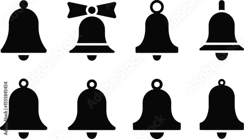 Assorted collection of elegant black bell silhouettes with varied decorative styles