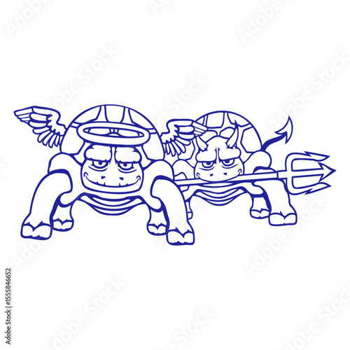 2 Turtles Conscience Team Devil Angel Evil Good Isolated Vector Graphic Design Illustration
