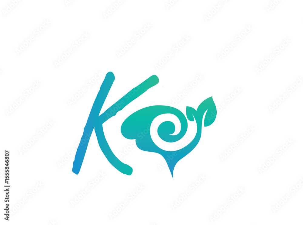 Obraz premium Creative nature-themed logo designs featuring stylized alphabet letters from Q to Y. Each letter integrates a green spiral motif resembling a leaf or plant shoot, symbolizing growth, sustainability, k
