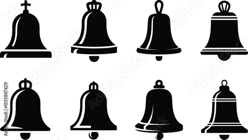 Assorted black bell silhouettes icons collection graphic resource set