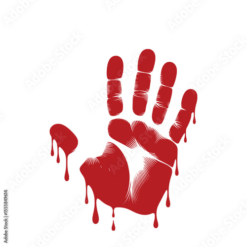 Bloody Handprint with Dripping Blood: Crime, Violence, and Horror Symbol