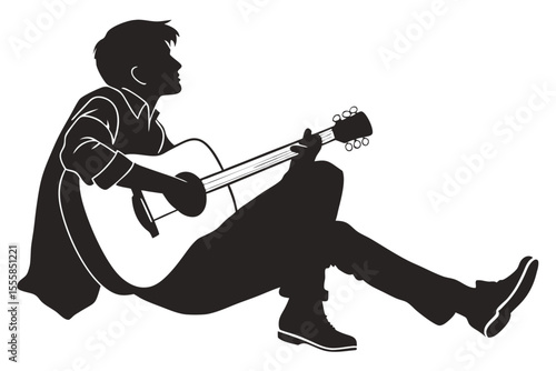 Silhouette of a Man Playing Guitar Vector Illustration with Musical Theme