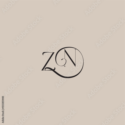 ZN letter elegant and luxury style dinamyc curvy initial concept monogram wedding logo