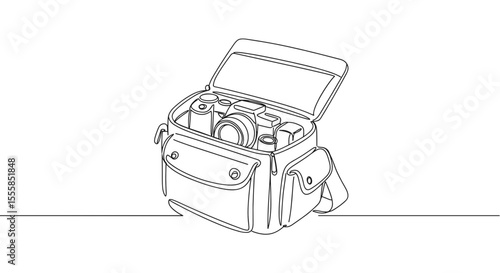 Open camera bag with equipment for International Photographer Day  