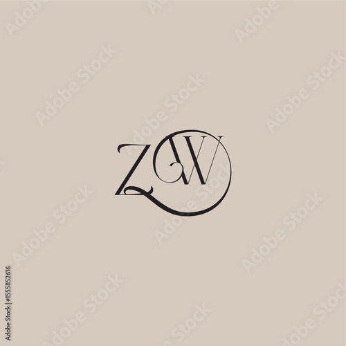 ZW letter elegant and luxury style dinamyc curvy initial concept monogram wedding logo