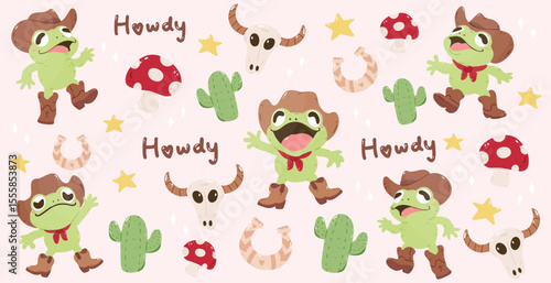 Cute cow boy frog wild west animal
